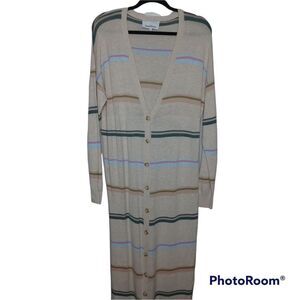 Heartloom Long Line Stripe Button Front Cardigan